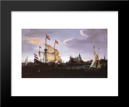 Arrival Of A Dutch Three-Master At Schloss Kronberg 20x24 Black Modern Wood Framed Art Print Poster by Vroom, Hendrick Cornelisz