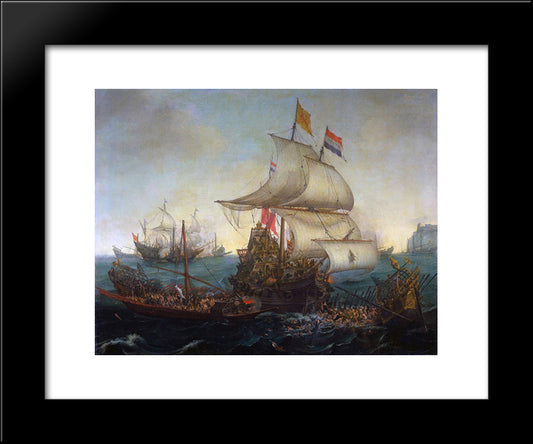 Dutch Ships Ramming Spanish Galleys Off The Flemish Coast In October 1602 20x24 Black Modern Wood Framed Art Print Poster by Vroom, Hendrick Cornelisz