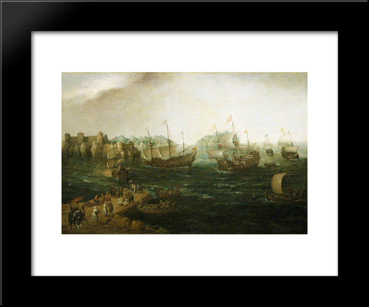 Ships Trading In The East 20x24 Black Modern Wood Framed Art Print Poster by Vroom, Hendrick Cornelisz