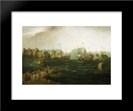 Ships Trading In The East 20x24 Black Modern Wood Framed Art Print Poster by Vroom, Hendrick Cornelisz