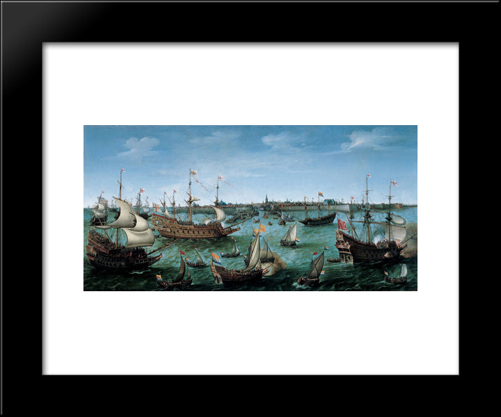 The Arrival At Vlissingen Of Frederick V, Elector Palatine 20x24 Black Modern Wood Framed Art Print Poster by Vroom, Hendrick Cornelisz