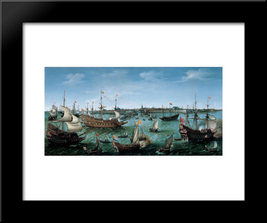 The Arrival At Vlissingen Of Frederick V, Elector Palatine 20x24 Black Modern Wood Framed Art Print Poster by Vroom, Hendrick Cornelisz