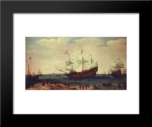 The Departure Of The East Indiamen 20x24 Black Modern Wood Framed Art Print Poster by Vroom, Hendrick Cornelisz