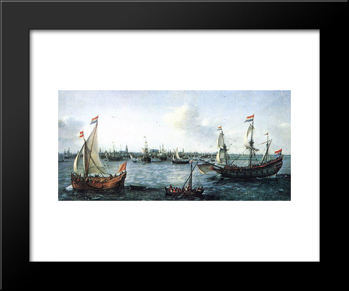The Harbour In Amsterdam 20x24 Black Modern Wood Framed Art Print Poster by Vroom, Hendrick Cornelisz