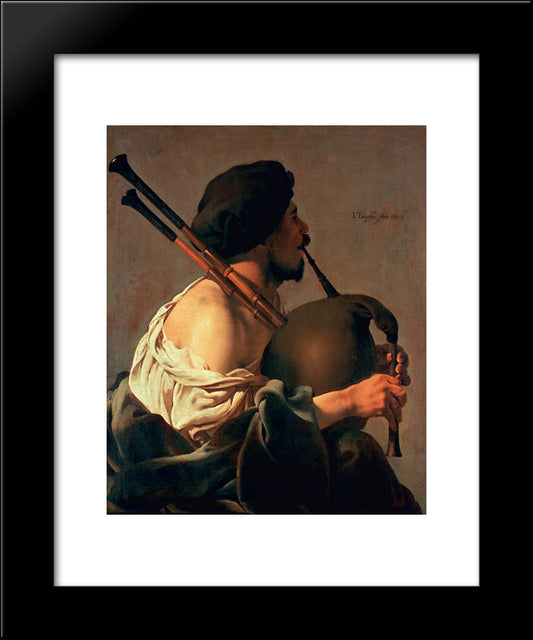 Bagpipe Player 20x24 Black Modern Wood Framed Art Print Poster by Terbrugghen, Hendrick