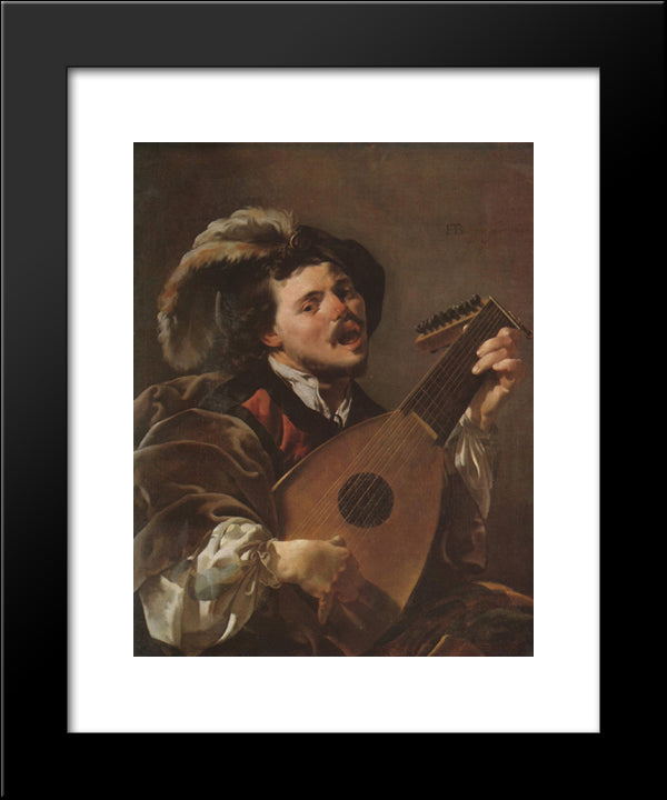 The Singing Lute Player 20x24 Black Modern Wood Framed Art Print Poster by Terbrugghen, Hendrick