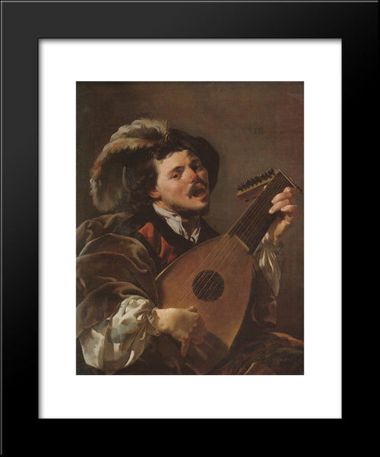 The Singing Lute Player 20x24 Black Modern Wood Framed Art Print Poster by Terbrugghen, Hendrick