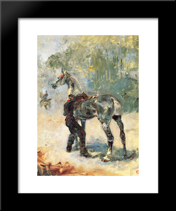 Artilleryman Saddling His Horse 20x24 Black Modern Wood Framed Art Print Poster by Toulouse Lautrec, Henri de