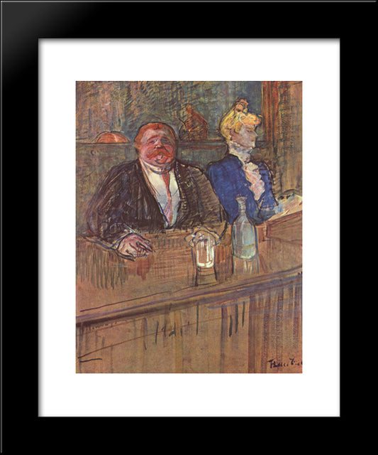 At The Cafe The Customer And The Anemic Cashier 20x24 Black Modern Wood Framed Art Print Poster by Toulouse Lautrec, Henri de