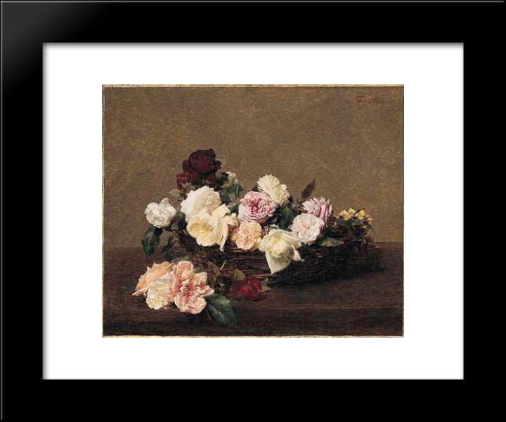 A Basket Of Roses 20x24 Black Modern Wood Framed Art Print Poster by Fantin Latour, Henri