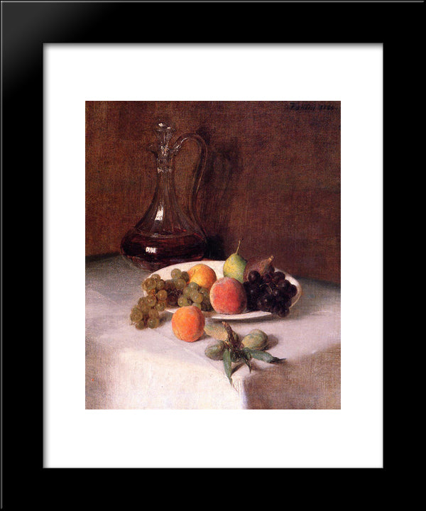 A Carafe Of Wine And Plate Of Fruit On A White Tablecloth 20x24 Black Modern Wood Framed Art Print Poster by Fantin Latour, Henri