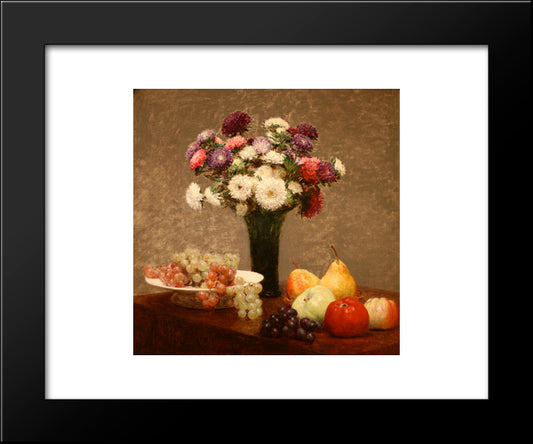 Asters And Fruit On A Table 20x24 Black Modern Wood Framed Art Print Poster by Fantin Latour, Henri