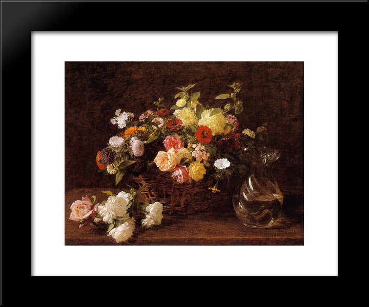 Basket Of Flowers 20x24 Black Modern Wood Framed Art Print Poster by Fantin Latour, Henri