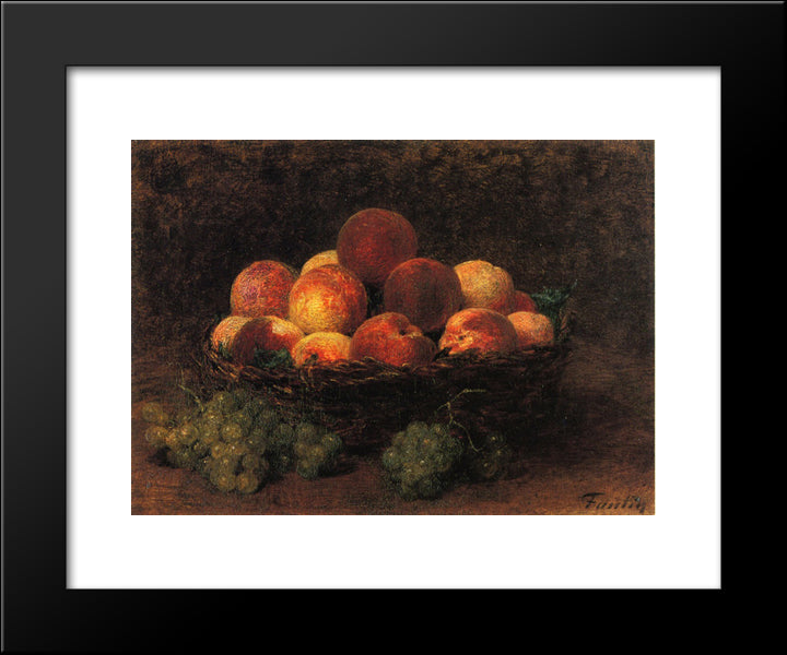 Basket Of Peaches 20x24 Black Modern Wood Framed Art Print Poster by Fantin Latour, Henri