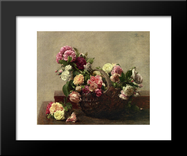 Basket Of Roses 20x24 Black Modern Wood Framed Art Print Poster by Fantin Latour, Henri