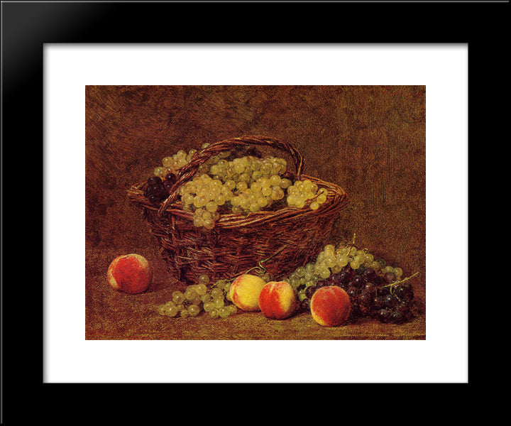 Basket Of White Grapes And Peaches 20x24 Black Modern Wood Framed Art Print Poster by Fantin Latour, Henri