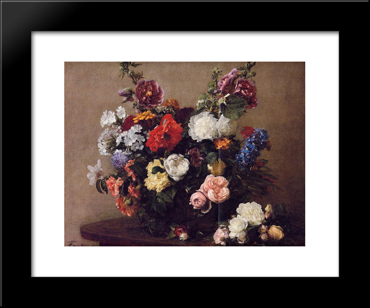 Bouquet Of Diverse Flowers 20x24 Black Modern Wood Framed Art Print Poster by Fantin Latour, Henri