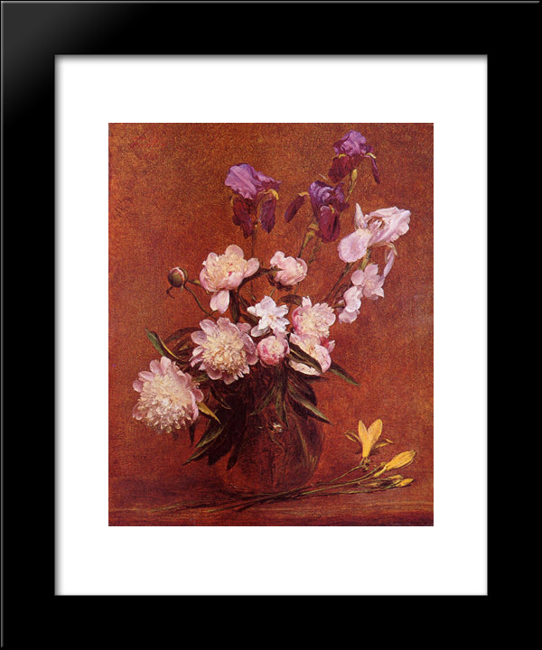 Bouquet Of Peonies And Iris 20x24 Black Modern Wood Framed Art Print Poster by Fantin Latour, Henri