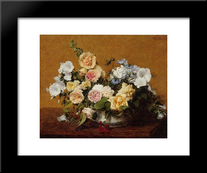 Bouquet Of Roses And Other Flowers 20x24 Black Modern Wood Framed Art Print Poster by Fantin Latour, Henri