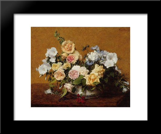 Bouquet Of Roses And Other Flowers 20x24 Black Modern Wood Framed Art Print Poster by Fantin Latour, Henri