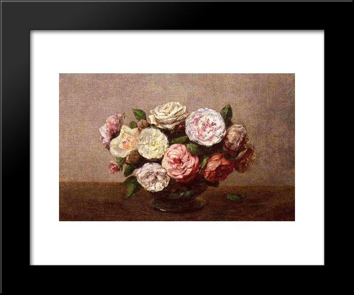 Bowl Of Roses 20x24 Black Modern Wood Framed Art Print Poster by Fantin Latour, Henri