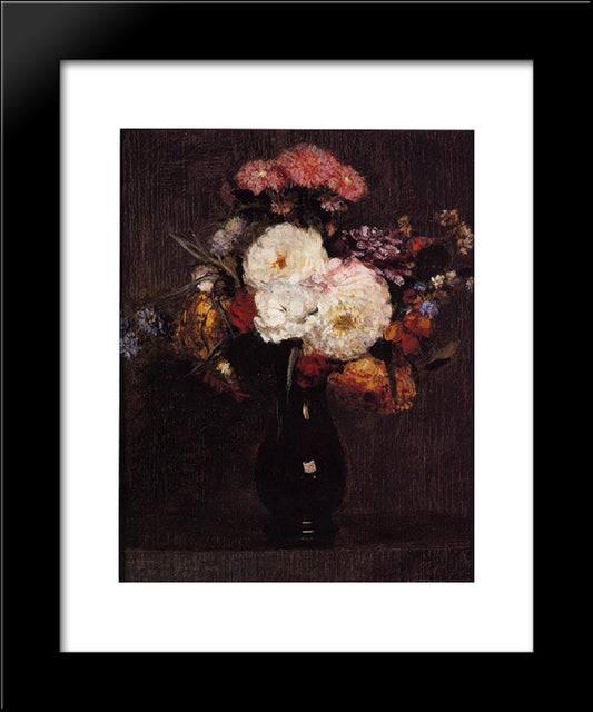 Dahlias, Queens Daisies, Roses And Corn Flowers 20x24 Black Modern Wood Framed Art Print Poster by Fantin Latour, Henri