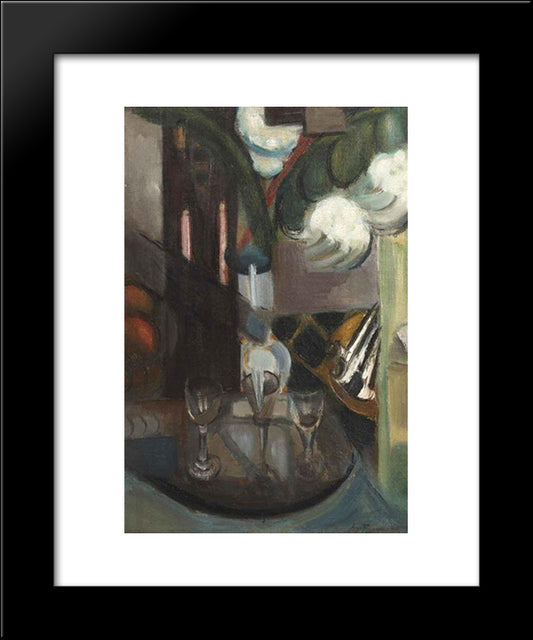 A Still Life With A Carafe And Glasses 20x24 Black Modern Wood Framed Art Print Poster by Le Fauconnier, Henri