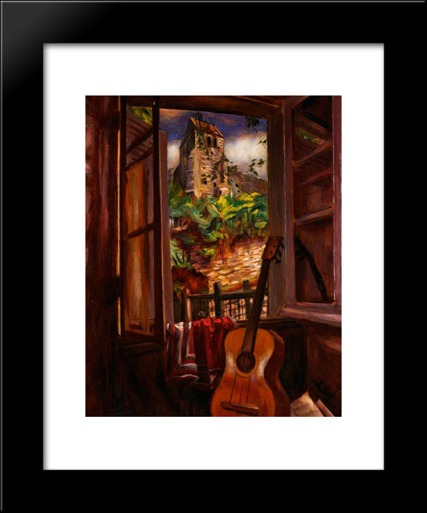 Interior With A Guitar 20x24 Black Modern Wood Framed Art Print Poster by Le Fauconnier, Henri