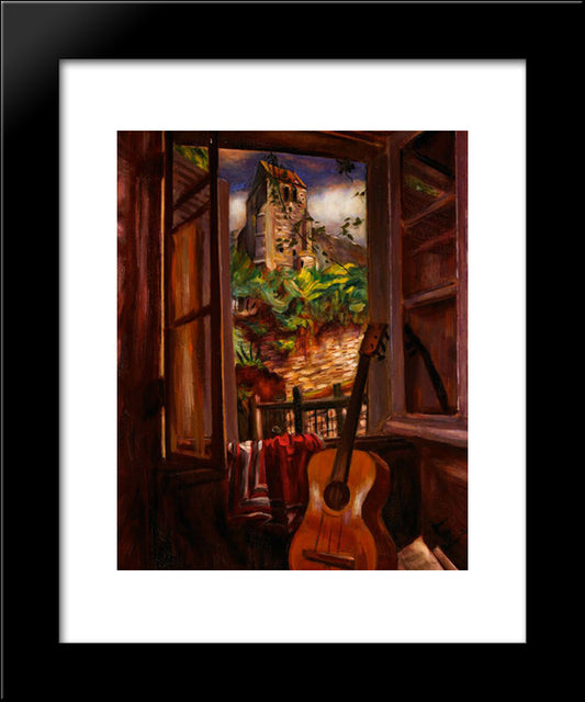 Interior With A Guitar 20x24 Black Modern Wood Framed Art Print Poster by Le Fauconnier, Henri