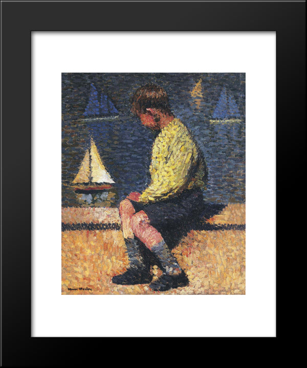 A Boy With Sailboats 20x24 Black Modern Wood Framed Art Print Poster by Martin, Henri