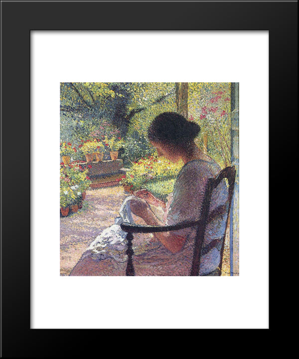 A Woman Sewing 20x24 Black Modern Wood Framed Art Print Poster by Martin, Henri