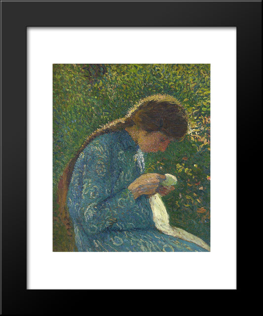 A Young Woman Sewing 20x24 Black Modern Wood Framed Art Print Poster by Martin, Henri