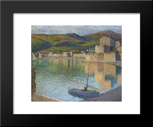 Blue Boat In Port Collioure 20x24 Black Modern Wood Framed Art Print Poster by Martin, Henri