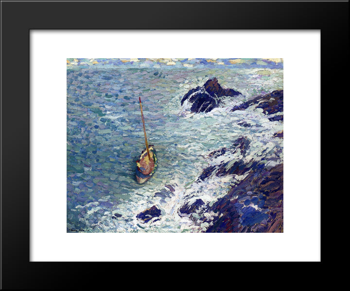 Boat Near Cliffs 20x24 Black Modern Wood Framed Art Print Poster by Martin, Henri