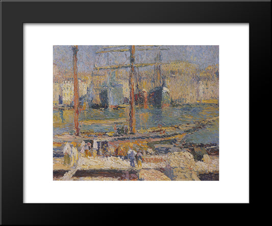 Boats In The Port Of Marseille 20x24 Black Modern Wood Framed Art Print Poster by Martin, Henri