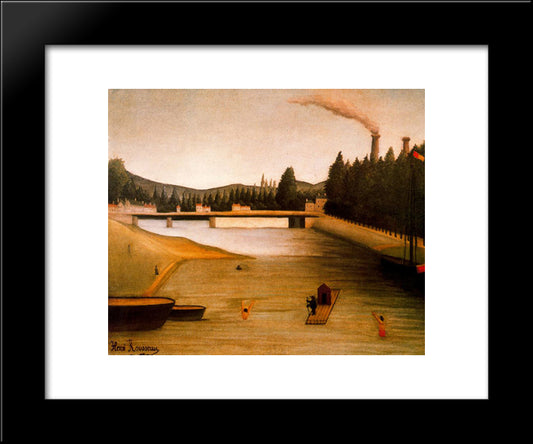 Bathing At Alfortville 20x24 Black Modern Wood Framed Art Print Poster by Rousseau, Henri