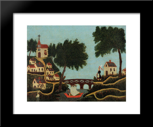 Landscape With Bridge 20x24 Black Modern Wood Framed Art Print Poster by Rousseau, Henri