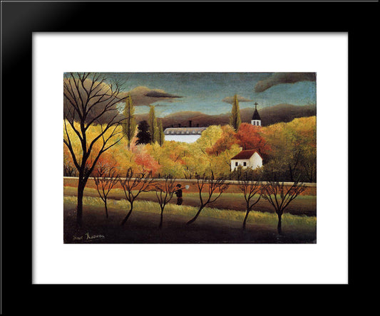 Landscape With Farmer 20x24 Black Modern Wood Framed Art Print Poster by Rousseau, Henri
