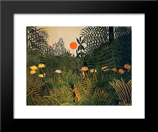 Negro Attacked By A Jaguar 20x24 Black Modern Wood Framed Art Print Poster by Rousseau, Henri