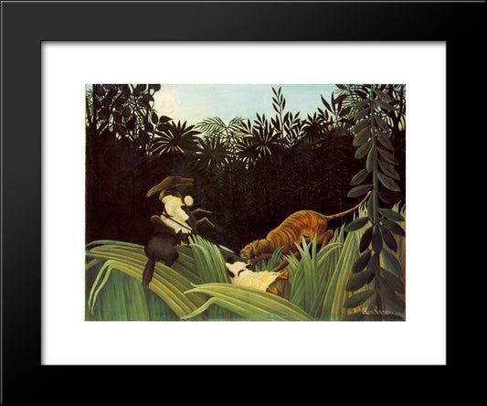Scout Attacked By A Tiger 20x24 Black Modern Wood Framed Art Print Poster by Rousseau, Henri