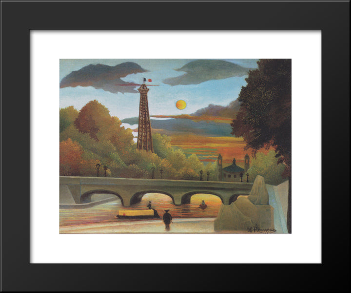 Seine And Eiffel Tower In The Sunset 20x24 Black Modern Wood Framed Art Print Poster by Rousseau, Henri