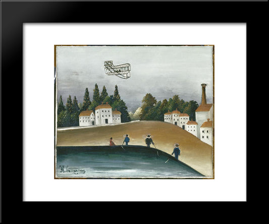 The Fishermen And The Biplane 20x24 Black Modern Wood Framed Art Print Poster by Rousseau, Henri