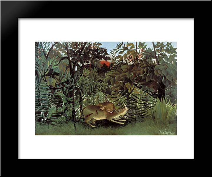 The Hungry Lion Throws Itself On The Antelope 20x24 Black Modern Wood Framed Art Print Poster by Rousseau, Henri