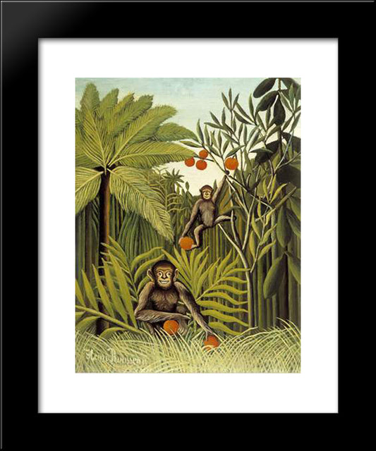 The Monkeys In The Jungle 20x24 Black Modern Wood Framed Art Print Poster by Rousseau, Henri