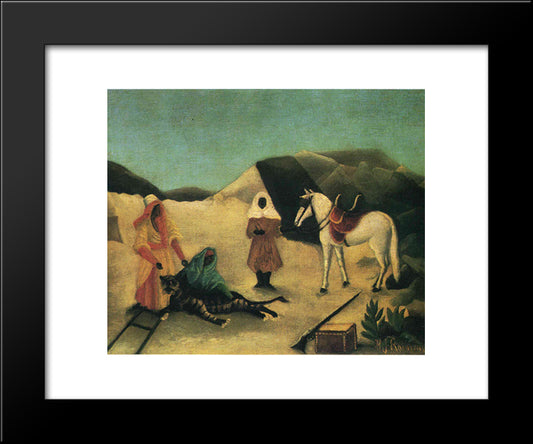 The Tiger Hunt 20x24 Black Modern Wood Framed Art Print Poster by Rousseau, Henri