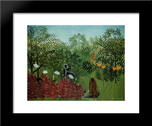 Tropical Forest With Apes And Snake 20x24 Black Modern Wood Framed Art Print Poster by Rousseau, Henri