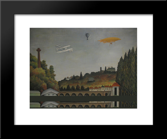 View Of The Bridge At Sevres And The Hills At Clamart St. Cloud And Bellevue 20x24 Black Modern Wood Framed Art Print Poster by Rousseau, Henri