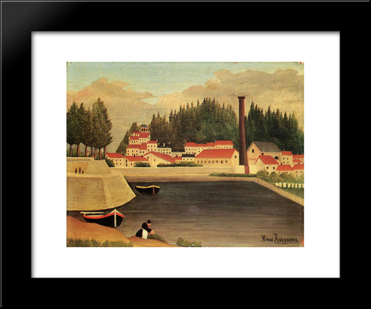 Village Near A Factory 20x24 Black Modern Wood Framed Art Print Poster by Rousseau, Henri