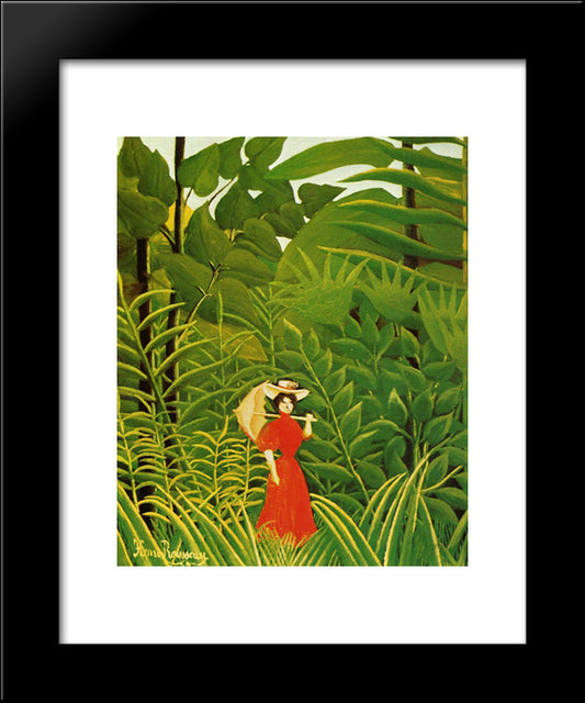 Woman In Red In The Forest 20x24 Black Modern Wood Framed Art Print Poster by Rousseau, Henri