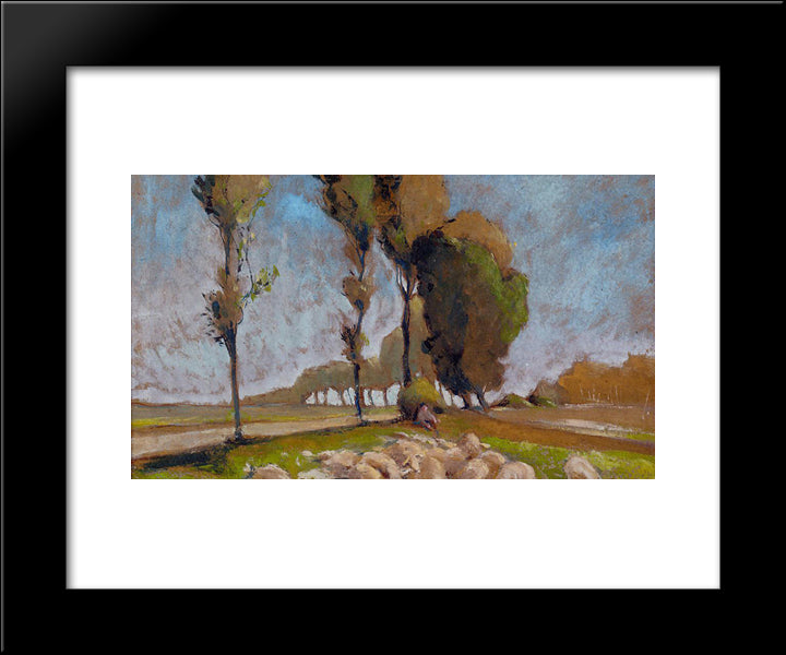 Shepherd And Sheep 20x24 Black Modern Wood Framed Art Print Poster by Cross, Henri Edmond